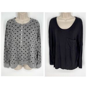 Alfani NEW 2 Pc Bundle Sleep Shirts Long Sleeve Size L Gray Dots Classic Black